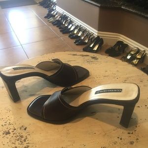 Claudia Ciuti Chunky Heel Leather Slide Sandal